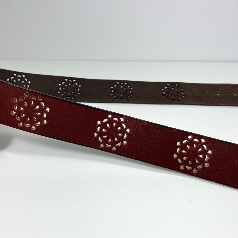 Lucky Brand Los Angeles Blossom Laser Cut Out Cognac Brown Casual Leather Belt L - Picture 13 of 14
